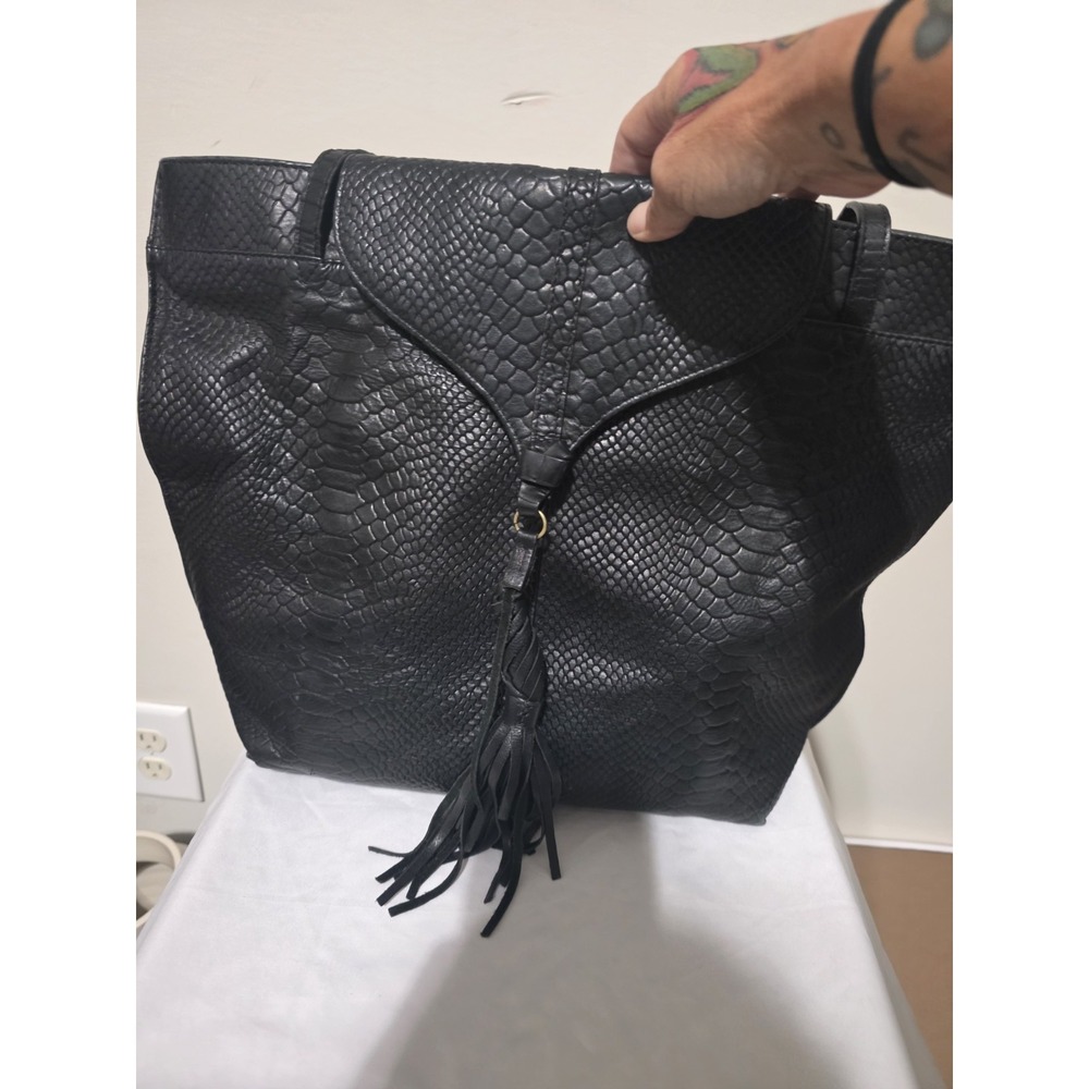 Foley & Corinna Mid-City Black Leather Distressed Wrinkled Fold Over Tote